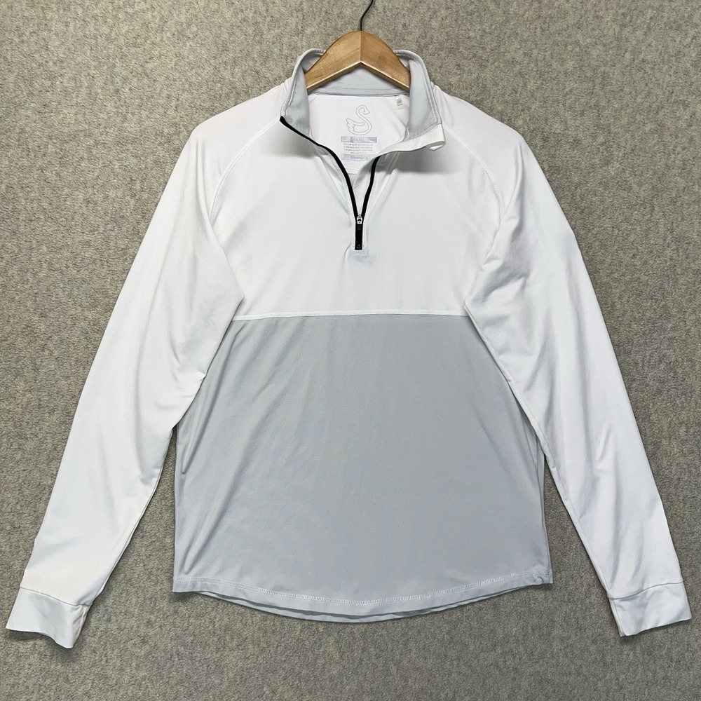 Swannies Golf Pullover Mens Small White 1/4 Zip Performance Long Sleeve‎